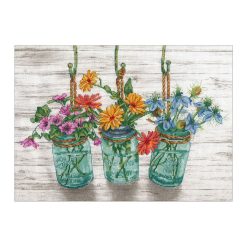 Dimensions 14 x 10 Flowering Jars Counted Cross Stitch Kit