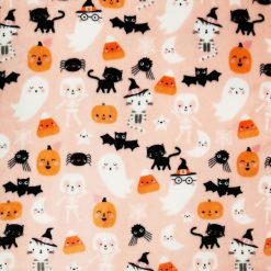 Halloween Icons On Pink Sew Lush Fleece Fabric