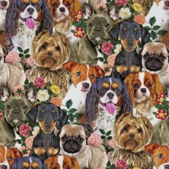 Dogs   Blooms Novelty Cotton Fabric