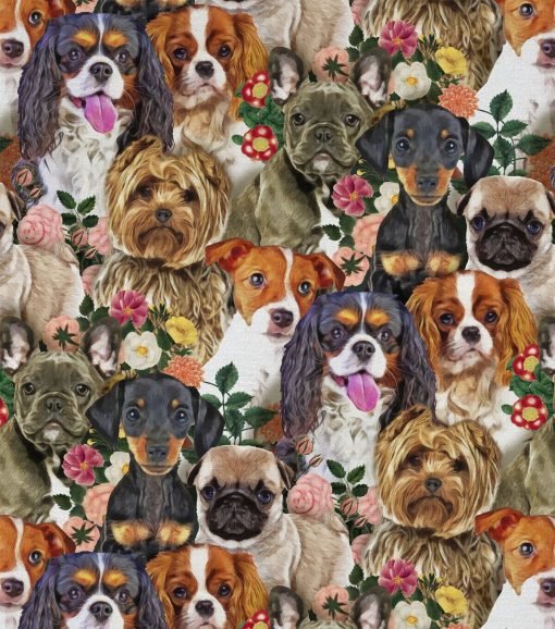 Dogs   Blooms Novelty Cotton Fabric