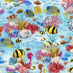 Hi Fashion Blue Underwater Sea Life Novelty Cotton Fabric