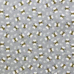Tossed Bees On Gray Novelty Cotton Fabric