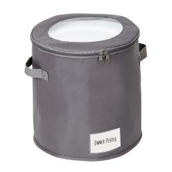 Honey Can Do 12 Gray Round Dinnerware Storage Box