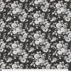 Black   White Vintage Rose Bouquet Super Snuggle Flannel Fabric