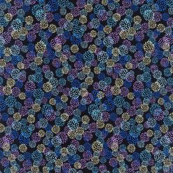 Hi Fashion Blue Floral Dots Premium Metallic Cotton Fabric