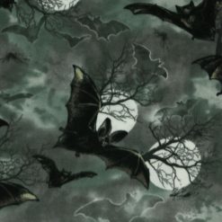 Black Bats on Gray Anti Pill Fleece Fabric