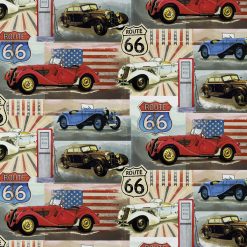 David Textiles Red Vintage American Cars Novelty Cotton Fabric