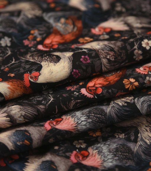 Roosters on Black Novelty Cotton Fabric - Image 3