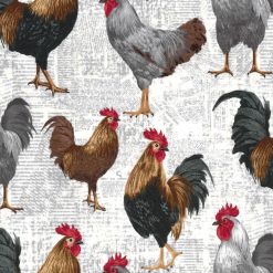 Novelty Cotton Fabric Farm Chickens on Newspaper