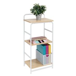 Honey Can Do 15.5 x 33.5 White   Natural 3 Tier Wood   Metal Shelf