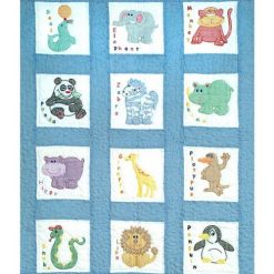 Jack Dempsey Needle Art 9 Zoo Animals Stamped Nursery Quilt Blocks 12ct