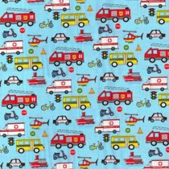 Transportation Vehicles on Blue Novelty Cotton Fabric