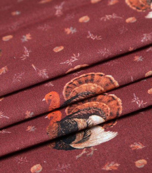 Turkeys On Maroon Cotton Fabric - Image 3