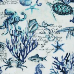 Blue Sea Animals on White Anti Pill Fleece Fabric