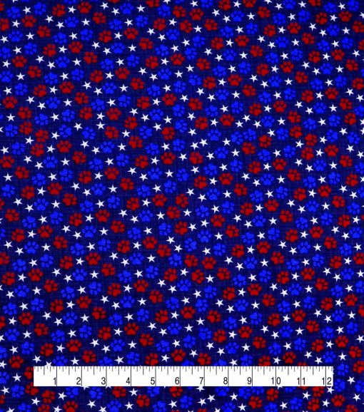 Paw Prints Stars Patriotic Cotton Fabric - Image 2