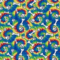 Novelty Cotton Fabric Paws   Bones on Tie Dye