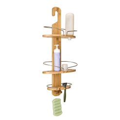 Honey Can Do 11.5 Natural   Chrome 3 Tier Bamboo Shower Caddy 10lbs