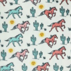 Horses in the Desert on White Anti Pill Fleece Fabric