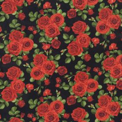 Hi Fashion Rose Bouquets on Black Premium Cotton Fabric