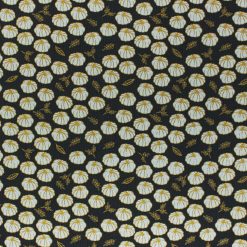 White Pumpkins on Gray Harvest Metallic Cotton Fabric