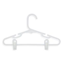 Honey Can Do 12 x 7 White Kids Clothes Hangers With Clips 18pk