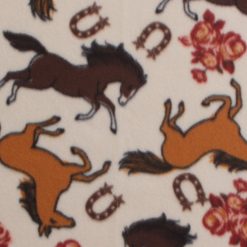 Horses   Flowers on Brown Blizzard Fleece Fabric