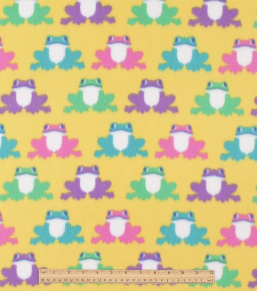Frogs on Yellow Blizzard Fleece Fabric - Image 2