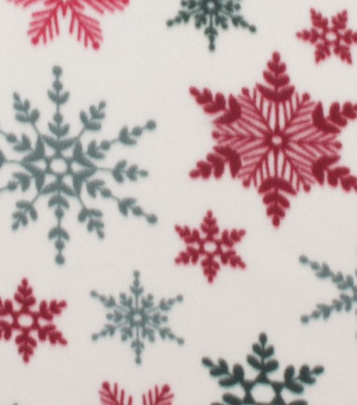 White   Red Snowflakes Blizzard Fleece Fabric