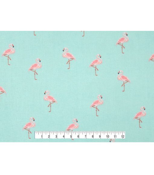 Flamingos On Teal Novelty Cotton Fabric - Image 4