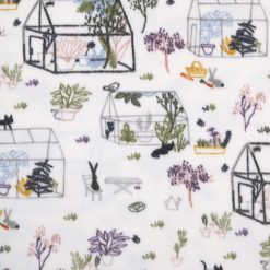 Greenhouses on White Anti Pill Fleece Fabric
