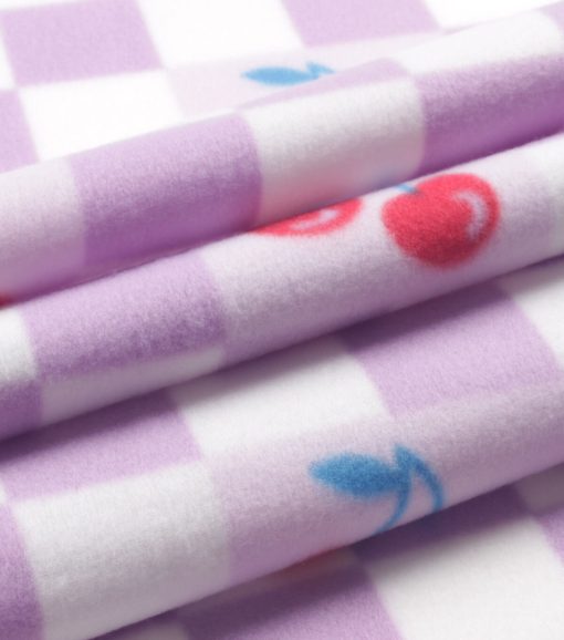 Purple Cherry Check Blizzard Fleece Fabric - Image 3