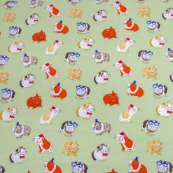Cool Guinea Pigs Green Novelty Cotton Fabric