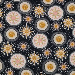Smiling Suns   Moons On Black Super Snuggle Flannel Fabric