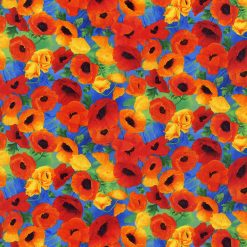 Hi Fashion Cluster Red Bright Poppies Premium Cotton Fabric