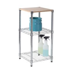 Honey Can Do 30 Chrome Wood 3 Tier Adjustable Shelving Unit