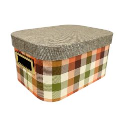 11 Yellow Buffalo Checks Oval Lidded Box With Cutout Handles