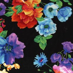 Hi Fashion Vibrant Floral On Black Large Premium Print Cotton Fabric