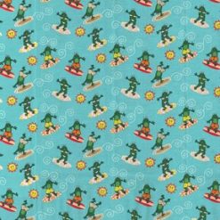Surfing Frogs on Blue Novelty Cotton Fabric