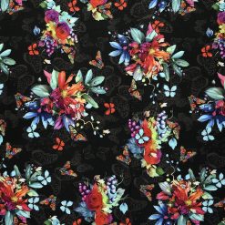 Floral on Black Premium Cotton Fabric