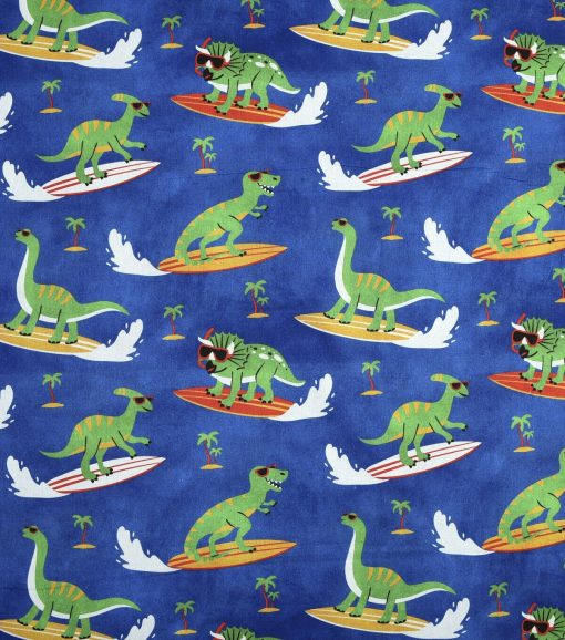 Surfin  Dinos Novelty Cotton Fabric