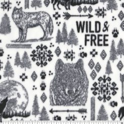 Black Wild   Free on White Anti Pill Fleece Fabric