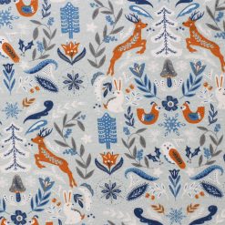 Folk Winter Animals   Leaves Super Snuggle Christmas Flannel Fabric