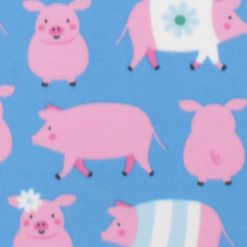 Happy Pigs on Blue Blizzard Fleece Fabric