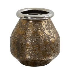 Nearly Natural 9.5 Textured Bronze Vase With Silver Rim