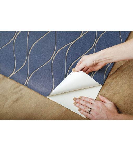 RoomMates Wallpaper Navy Wave Ogee - Image 6