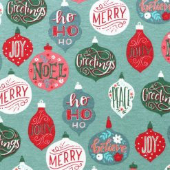 Word Ornaments on Blue Super Snuggle Christmas Flannel Fabric