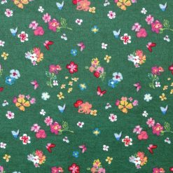 Floral   Butterfly on Green Luxe Flannel Fabric