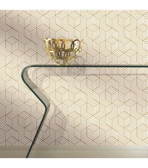 RoomMates Wallpaper White   Gold Hexagon - Image 2