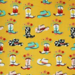 Floral Cowboy Boots on Yellow Anti Pill Fleece Fabric