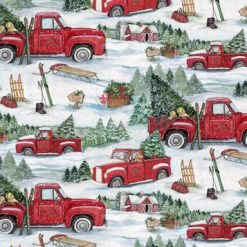 White Snowy Ski Day Christmas Cotton Fabric